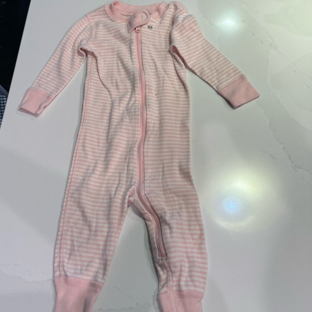 Hanna Andersson Light Pink & White Stripe Zipper Footie